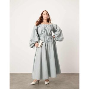 NWT ASOS EDITION Curve Bardot Pleat Detail Maxi Dress Sz 20 Balloon Sleeves